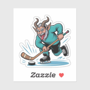 Boze Krampus speelt ijshockey kerstsport Sticker