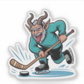 Boze Krampus speelt ijshockey kerstsport Sticker (Voorkant)