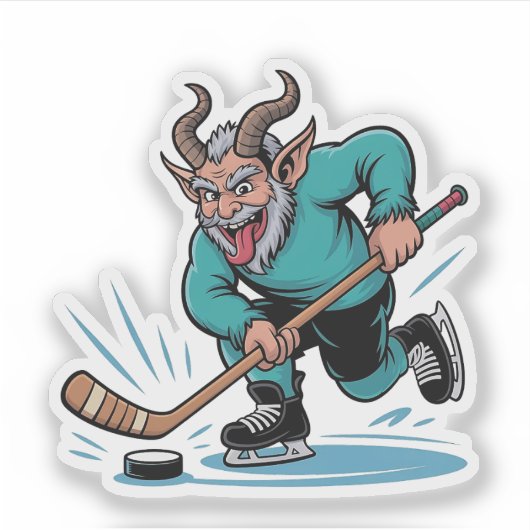 Boze Krampus speelt ijshockey kerstsport Sticker (Voorkant)