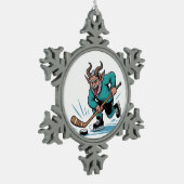 Boze Krampus speelt ijshockey kerstsport Tin Sneeuwvlok Ornament (Links)