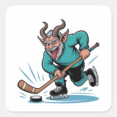 Boze Krampus speelt ijshockey kerstsport Vierkante Sticker (Voorkant)