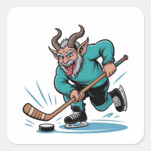 Boze Krampus speelt ijshockey kerstsport Vierkante Sticker