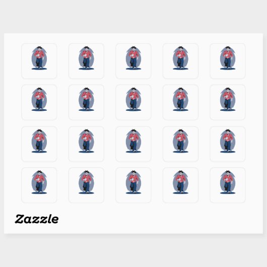 Boze man loopt vierkante sticker (Vel)