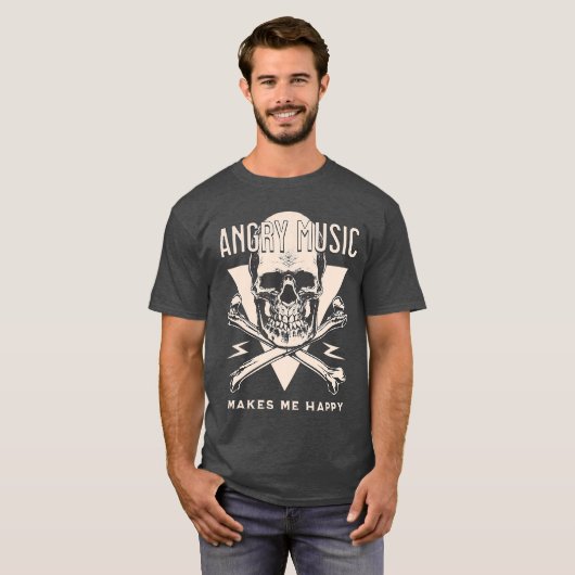 Boze muziek maakt me blij heavy metal rock skelet t-shirt (Voorkant volledig)
