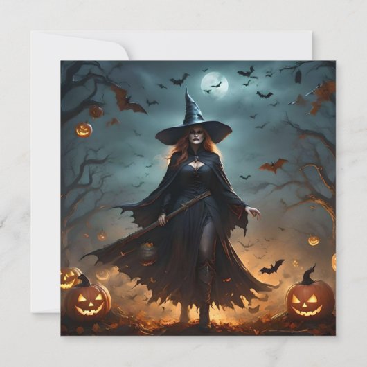 "Boze Nacht: Enge Halloween Heks en Haar Vleermuiz Kaart (Achterkant)