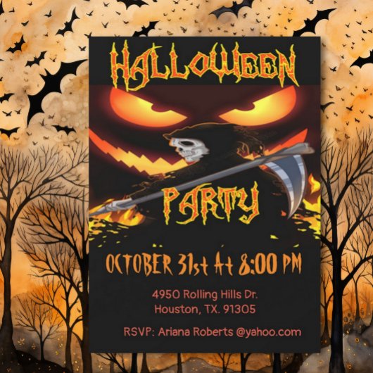 Boze ogen en Grim Reaper Halloween Party Kaart