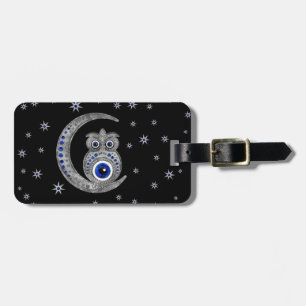 Boze Oog Amulet - Uil op de maan Bagagelabel