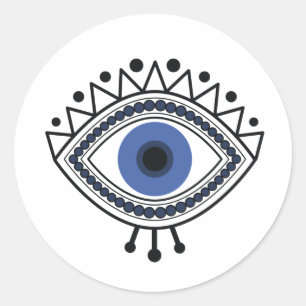 boze oogkalisman, blauw oogsymbool ronde sticker