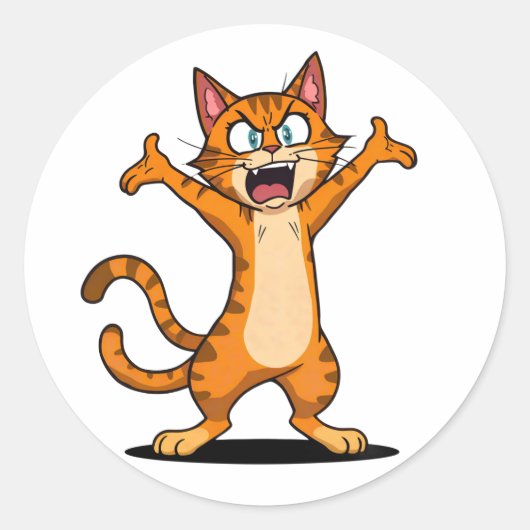 Boze Oranje Tabbykat Cartoon Ronde Sticker (Voorkant)