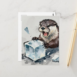 Boze otter breekt ijs briefkaart