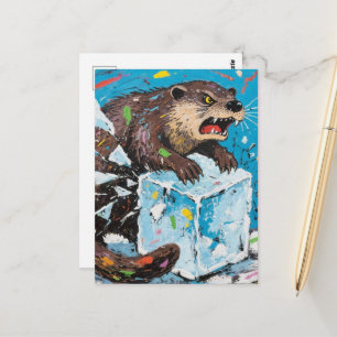 Boze otter die een ijsblok breekt briefkaart