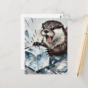 Boze otter die een ijsblok breekt briefkaart