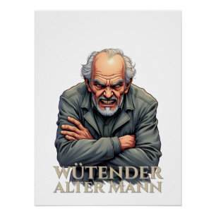 Boze Oude Man – Cartoon-Illustratie Perfect Poster