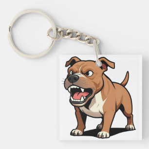 Boze Pitbull Cartoon Hond Bruin Grommend Sleutelhanger