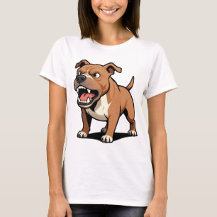 Boze Pitbull Cartoon Hond Bruin Grommend T-shirt