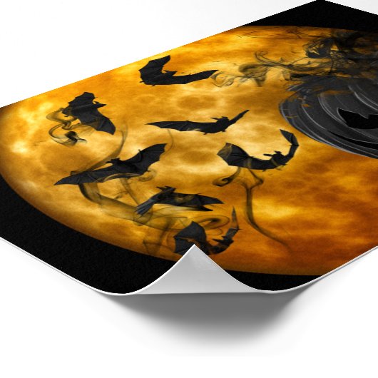 Boze pompoen en vleermuizen op volle maan hallowee poster (Hoek)