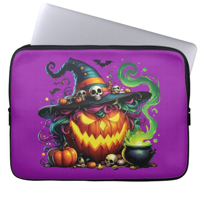 Boze Pompoen Heks Ketel Laptop Sleeve (Voorkant)