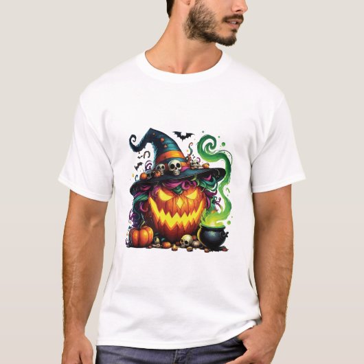 Boze Pompoen Heksenketel T-shirt (Voorkant)