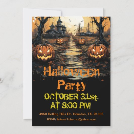 Boze pompoenen in het bos Halloween Party Kaart (Voorkant)