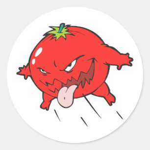boze rotte tomaat cartoon personage ronde sticker