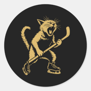 Boze Schaatsende Kat die IJshockey Speelt Grafisch Ronde Sticker