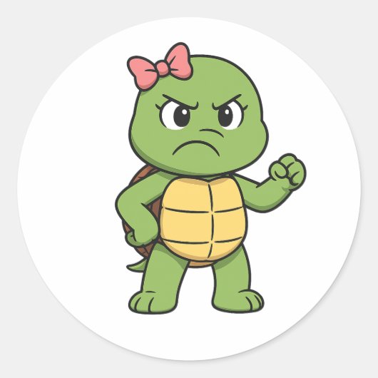 Boze schildpad ronde sticker (Voorkant)
