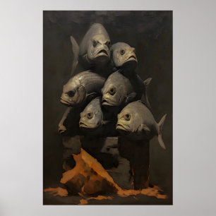 Boze Stapel Vissen Stilleven, Donkere Academie Poster