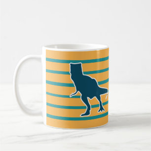 Boze T-rex dinosaurus geel en blauw Koffiemok