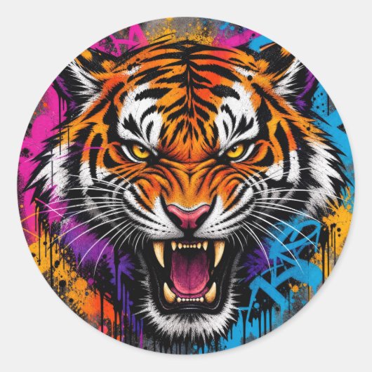 Boze tijger op ronde sticker (Voorkant)