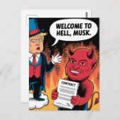 Boze Trump-Cartoon Welkom bij Hell Musk Briefkaart (Voorkant / Achterkant)