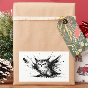 Boze Uil Explosieve Inktpenseelstreek Vogelontwerp Rechthoekige Sticker