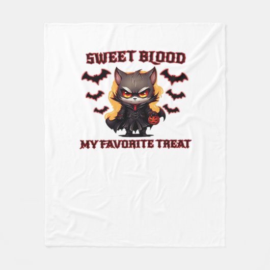 Boze vampierkat hunkert naar zoete Halloween-bloed Fleece Deken (Voorkant)