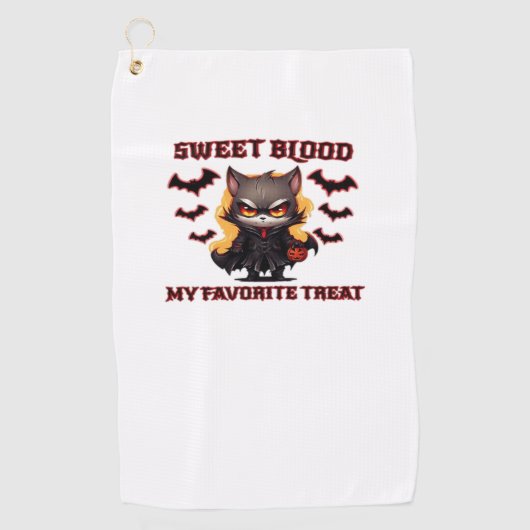 Boze vampierkat hunkert naar zoete Halloween-bloed Golfhanddoek (Voorkant)