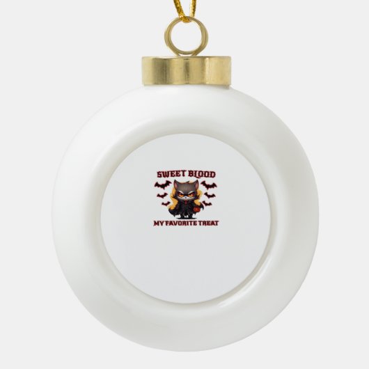 Boze vampierkat hunkert naar zoete Halloween-bloed Keramische Bal Ornament (Voorkant)