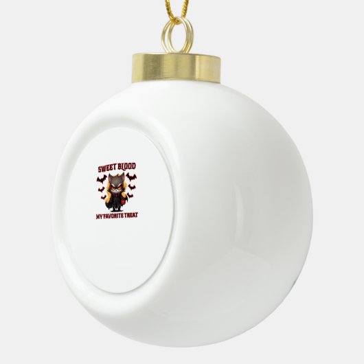 Boze vampierkat hunkert naar zoete Halloween-bloed Keramische Bal Ornament (Rechts)