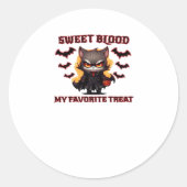 Boze vampierkat hunkert naar zoete Halloween-bloed Ronde Sticker (Voorkant)