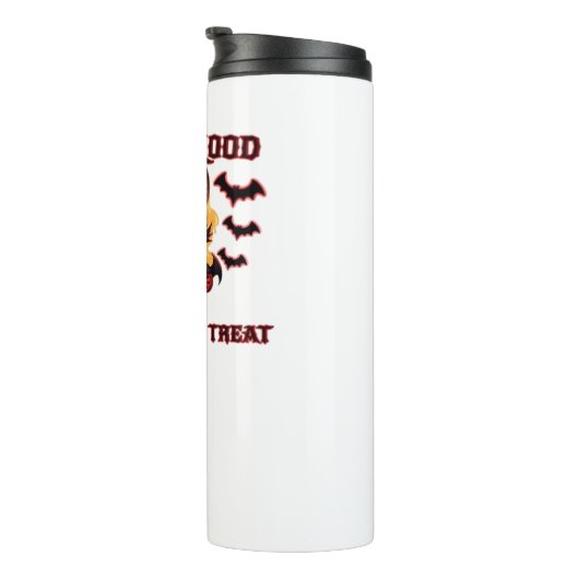 Boze vampierkat hunkert naar zoete Halloween-bloed Thermosbeker (Geroteerd rechts)