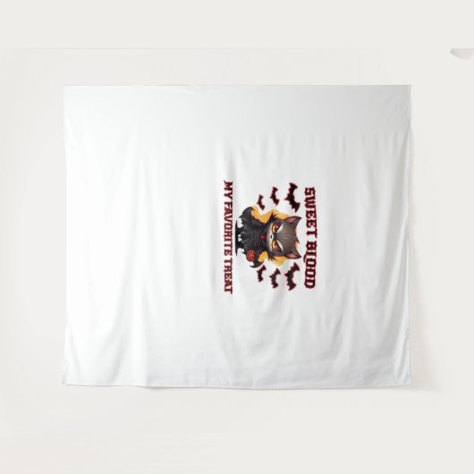 Boze vampierkat hunkert naar zoete Halloween-bloed Wandkleed (Voorkant (horizontaal))