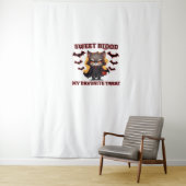 Boze vampierkat hunkert naar zoete Halloween-bloed Wandkleed (In situ)