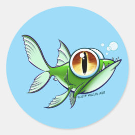 BOZE VIS - RODE OOG OP BLAUW door Jeff Willis Art Ronde Sticker