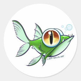 BOZE VIS - RODE OOG Op WIT door Jeff Willis Kunst Ronde Sticker