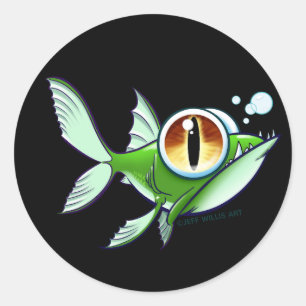 BOZE VIS - RODE OOG OP ZWART door Jeff Willis Art Ronde Sticker