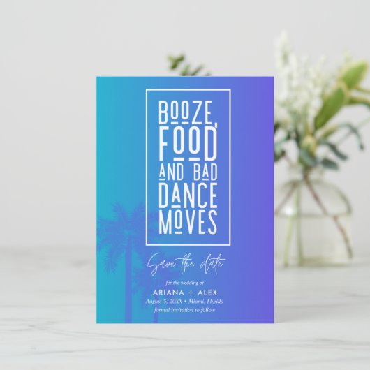 Boze voeding en slechte dans bruilding save the date (Staand voorkant)