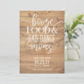 Boze voedsel en slechte dans bruiloft save the date (Staand voorkant)