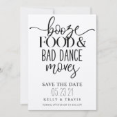 Boze voedsel en slechte dans bruiloft save the date (Voorkant)