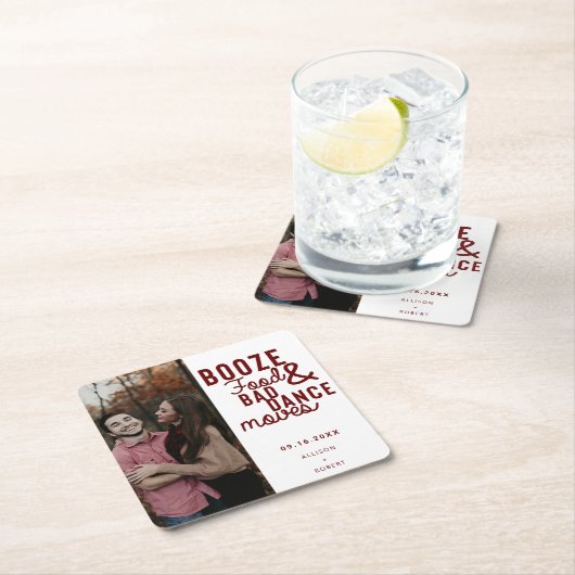 Boze voedsel en slechte dans trouwdatum foto kartonnen onderzetters (Insitu)