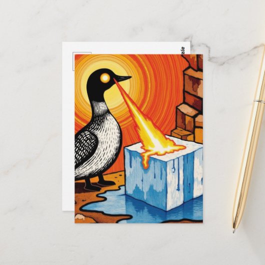 Boze vuur ogen MN Loon smeltend ijs Briefkaart (Voorkant / Achterkant in situ)