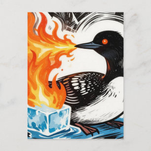 Boze vuurspuwende Loon die ijs smelt Ansichtkaart Briefkaart