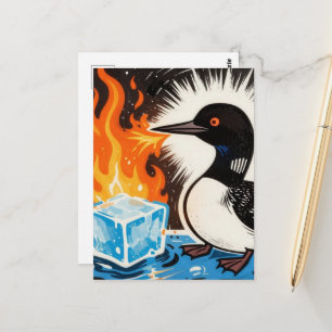 Boze vuurspuwende Loon die ijsblok smelt Briefkaart