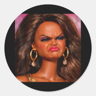 Boze walgelijke zwarte poppengezicht meme reactie  ronde sticker